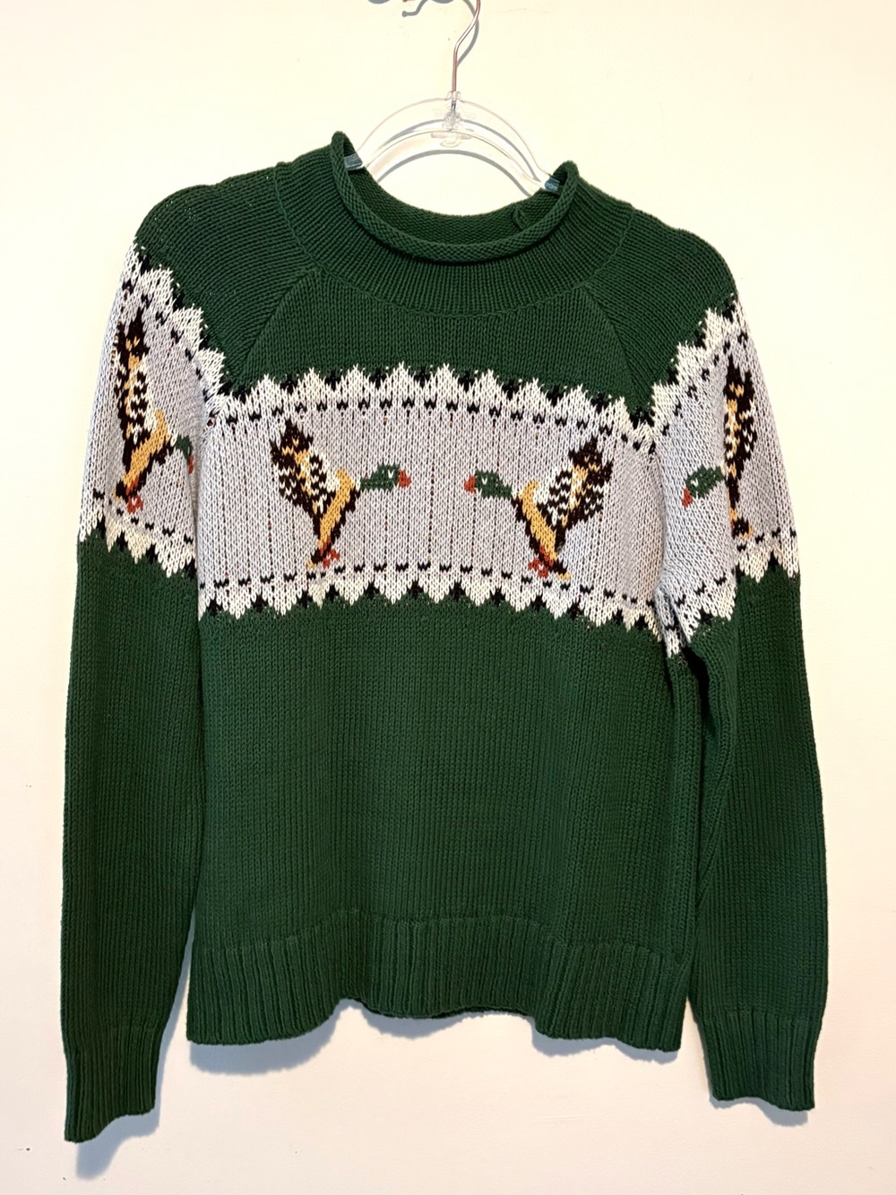 LL Bean signature cotton rollneck green mallard duck sweater - Picture 2 of 6